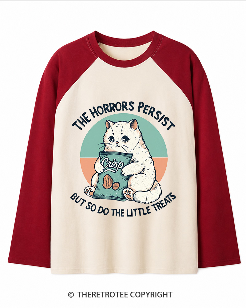 TheRetroTee The Horrors Persist 1990s Long Sleeve Raglan T-Shirt