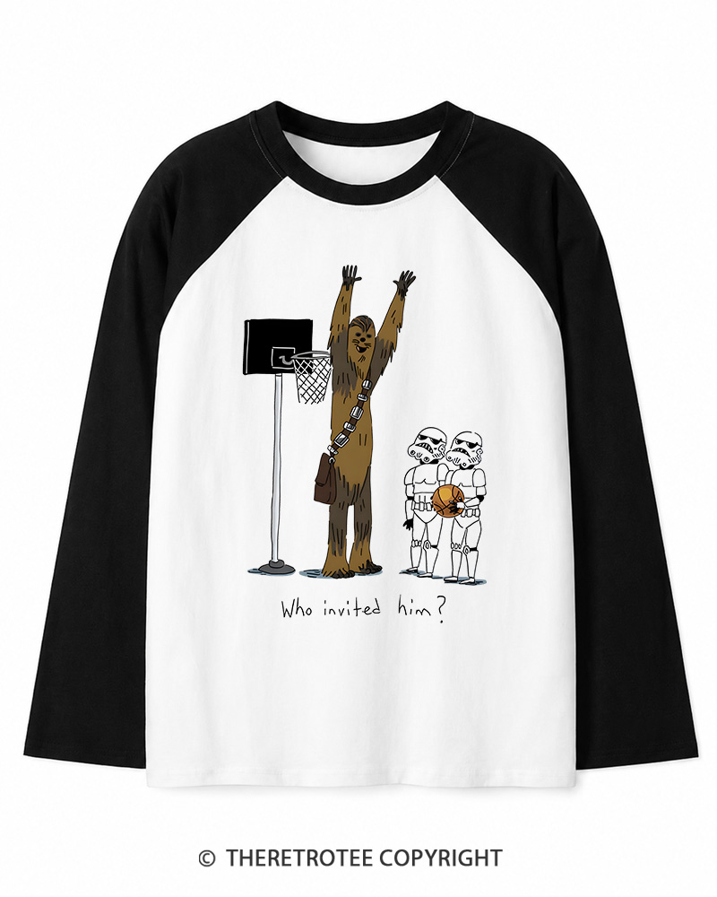 TheRetroTee Who Invited Him 1970s Long Sleeve Raglan T-Shirt
