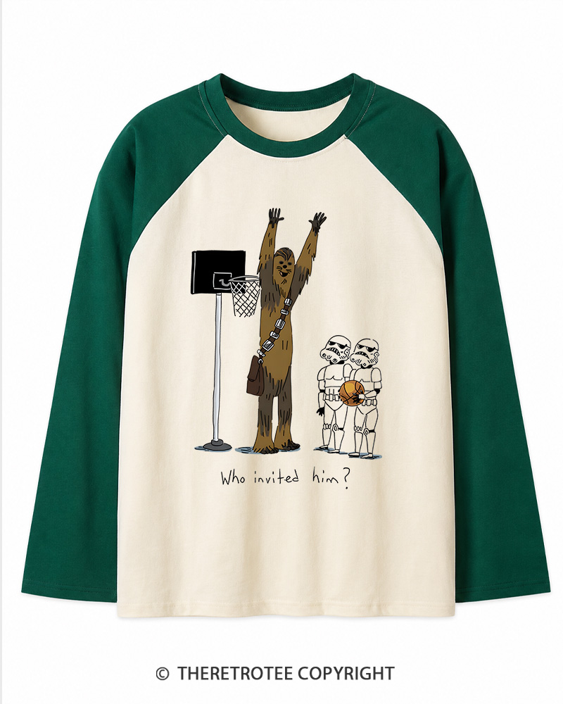 TheRetroTee Who Invited Him 1970s Long Sleeve Raglan T-Shirt
