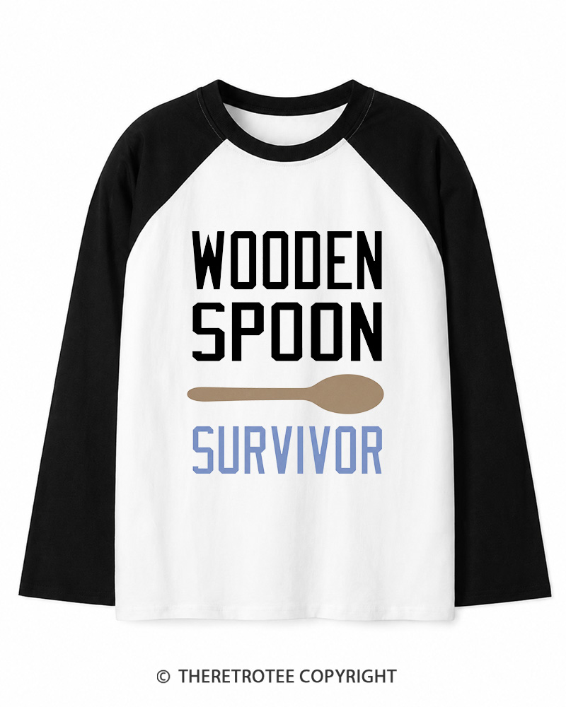 TheRetroTee Wooden Spoon Survivor Long Sleeve Raglan T-Shirt