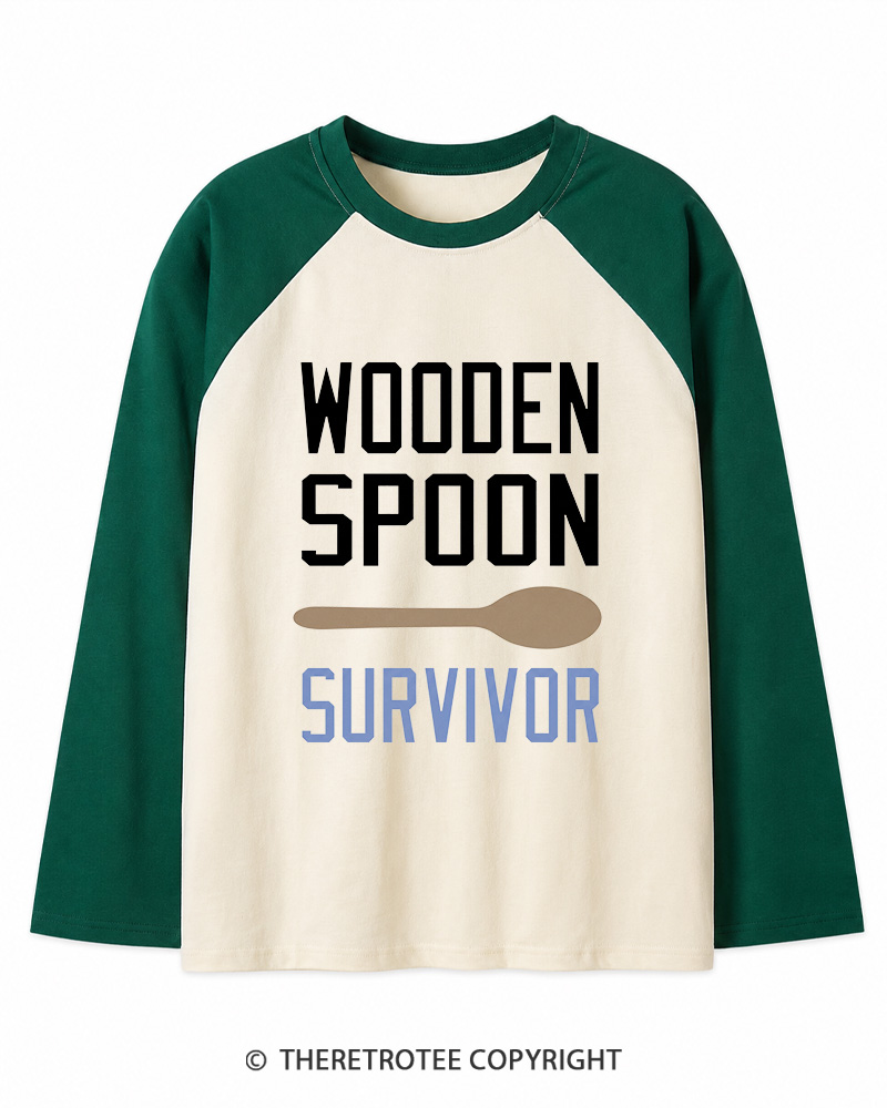 TheRetroTee Wooden Spoon Survivor Long Sleeve Raglan T-Shirt