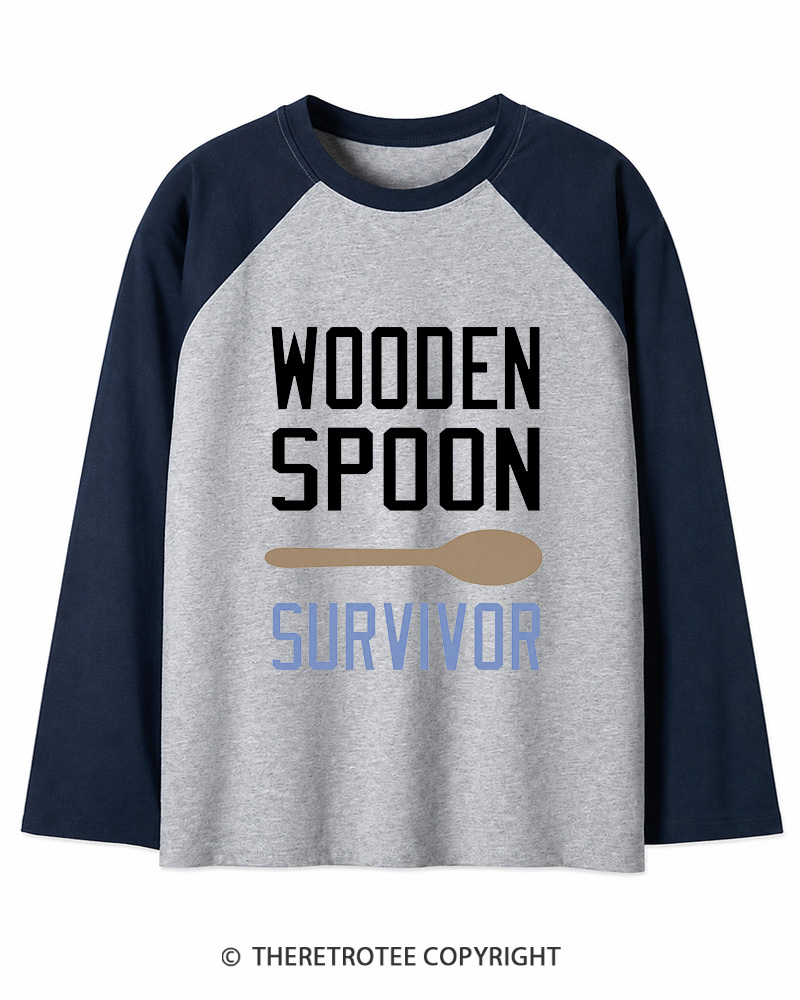 TheRetroTee Wooden Spoon Survivor Long Sleeve Raglan T-Shirt