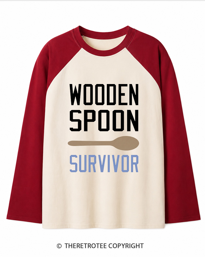 TheRetroTee Wooden Spoon Survivor Long Sleeve Raglan T-Shirt