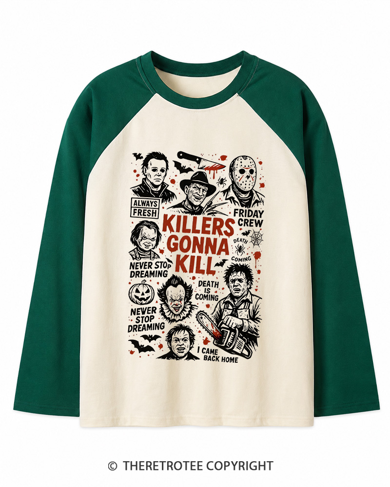 TheRetroTee Killers Gonna Kill Halloween Halloween Long Sleeve Raglan T-Shirt