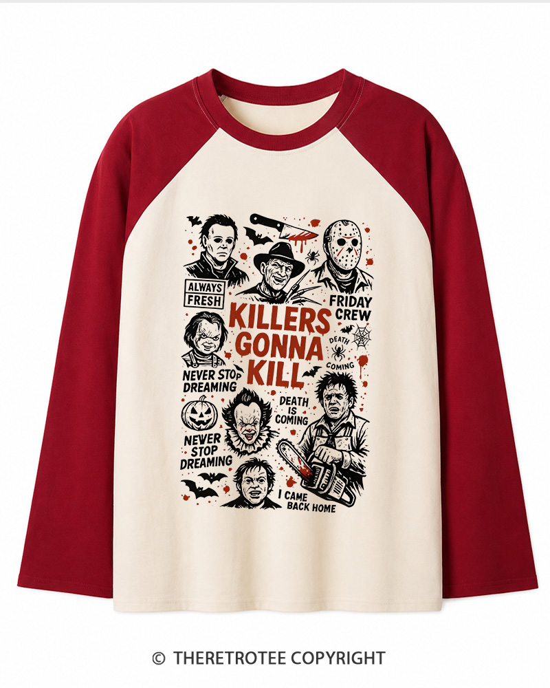 TheRetroTee Killers Gonna Kill Halloween Halloween Long Sleeve Raglan T-Shirt