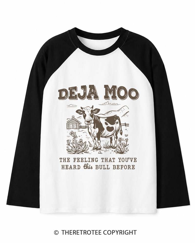 TheRetroTee Deja Moo 2000s Long Sleeve Raglan T-Shirt