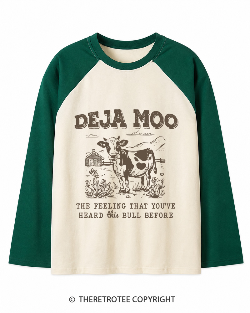 TheRetroTee Deja Moo 2000s Long Sleeve Raglan T-Shirt