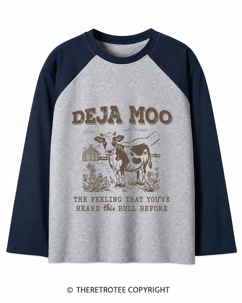 TheRetroTee Deja Moo 2000s Long Sleeve Raglan T-Shirt
