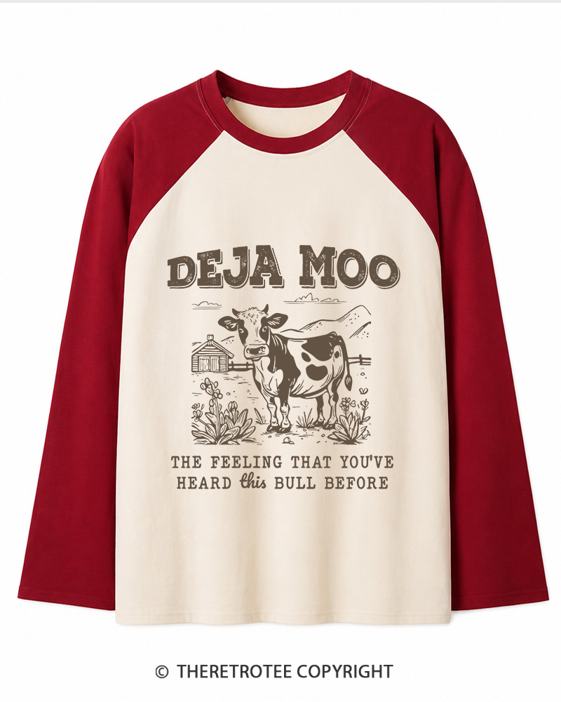 TheRetroTee Deja Moo 2000s Long Sleeve Raglan T-Shirt