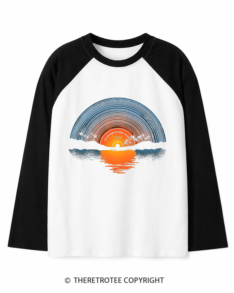 TheRetroTee Sunset vinyl Essential 1980s Long Sleeve Raglan T-Shirt