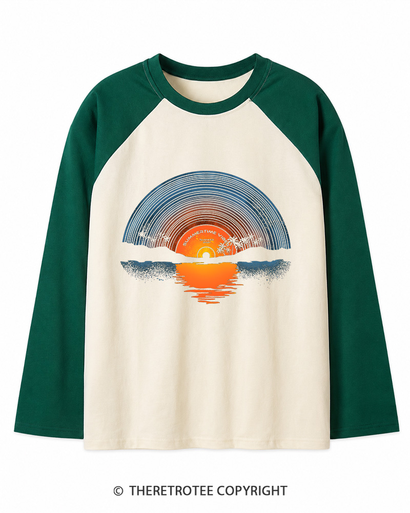 TheRetroTee Sunset vinyl Essential 1980s Long Sleeve Raglan T-Shirt