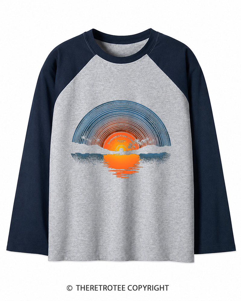 TheRetroTee Sunset vinyl Essential 1980s Long Sleeve Raglan T-Shirt