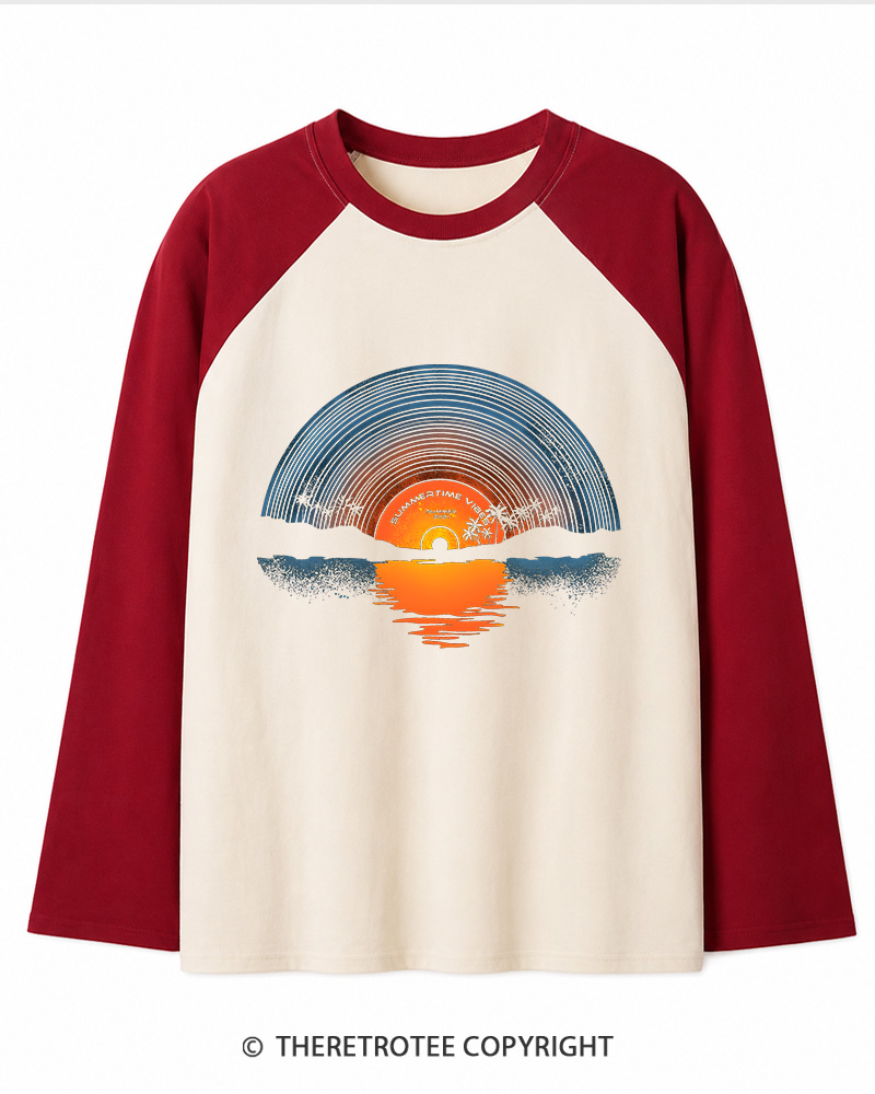 TheRetroTee Sunset vinyl Essential 1980s Long Sleeve Raglan T-Shirt