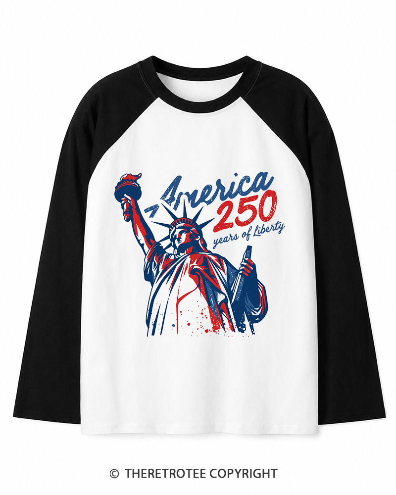 TheRetroTee 250 Years Of Liberty Retro 1776 Long Sleeve Raglan T-Shirt