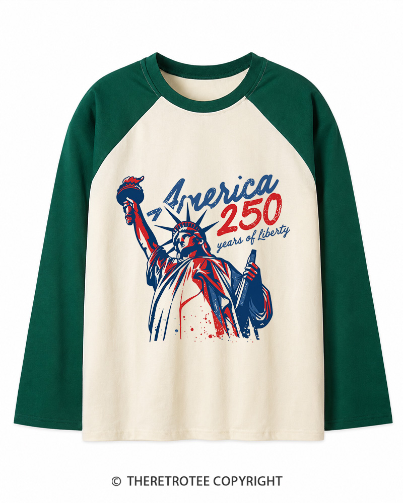 TheRetroTee 250 Years Of Liberty Retro 1776 Long Sleeve Raglan T-Shirt