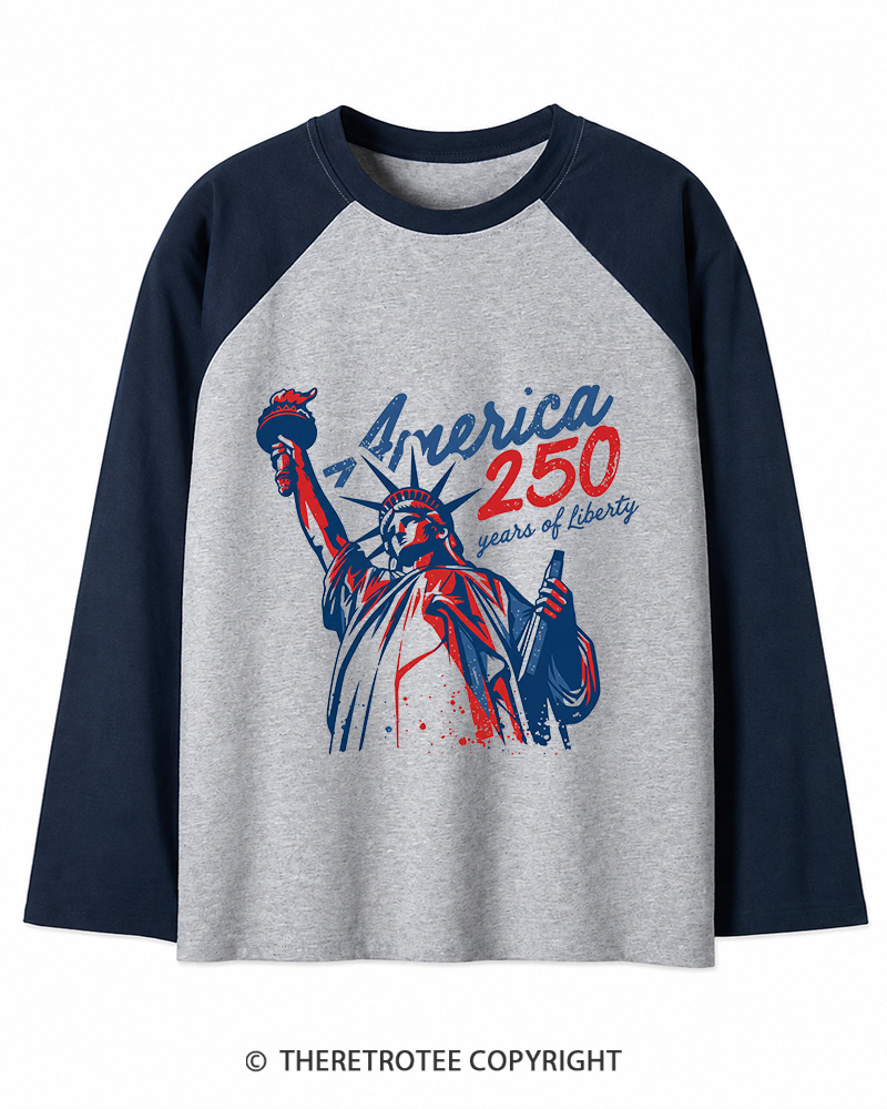 TheRetroTee 250 Years Of Liberty Retro 1776 Long Sleeve Raglan T-Shirt