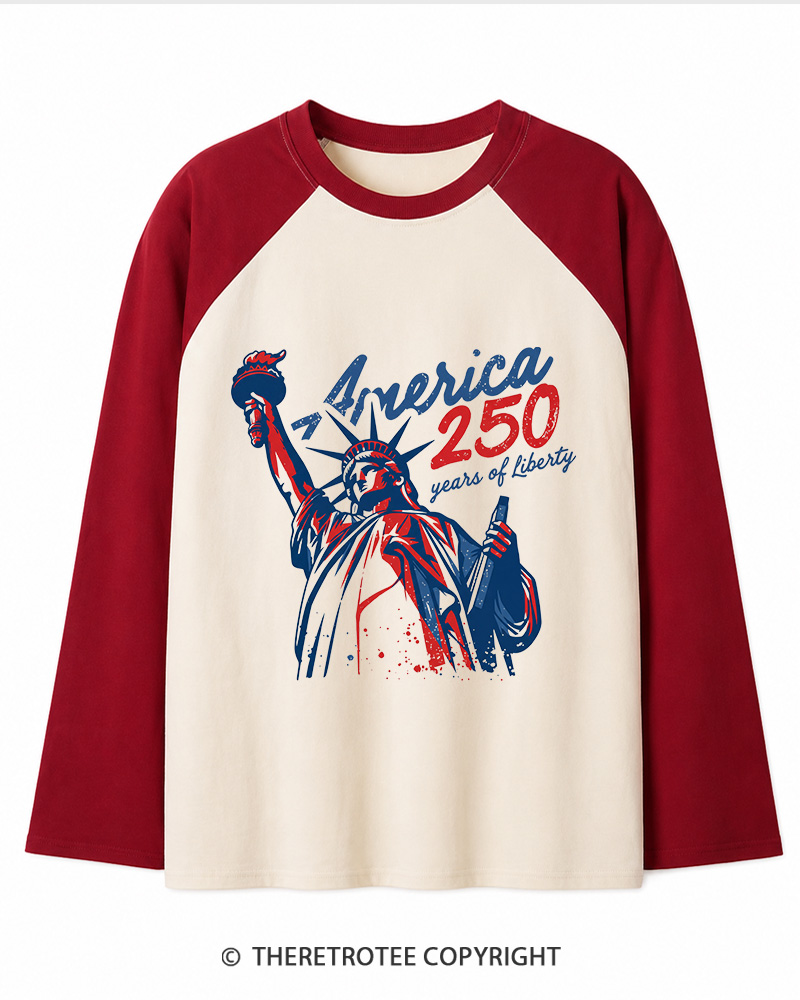 TheRetroTee 250 Years Of Liberty Retro 1776 Long Sleeve Raglan T-Shirt
