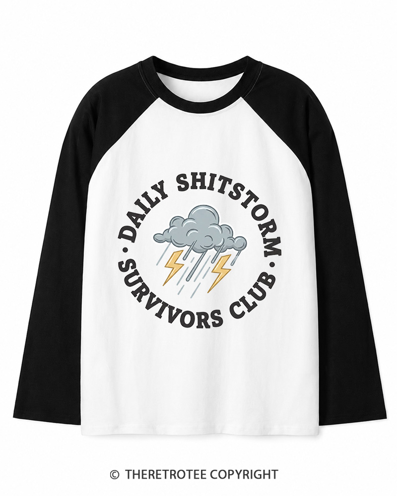 TheRetroTee Daily Shitstorm Survivors Club 1990s Long Sleeve Raglan T-Shirt