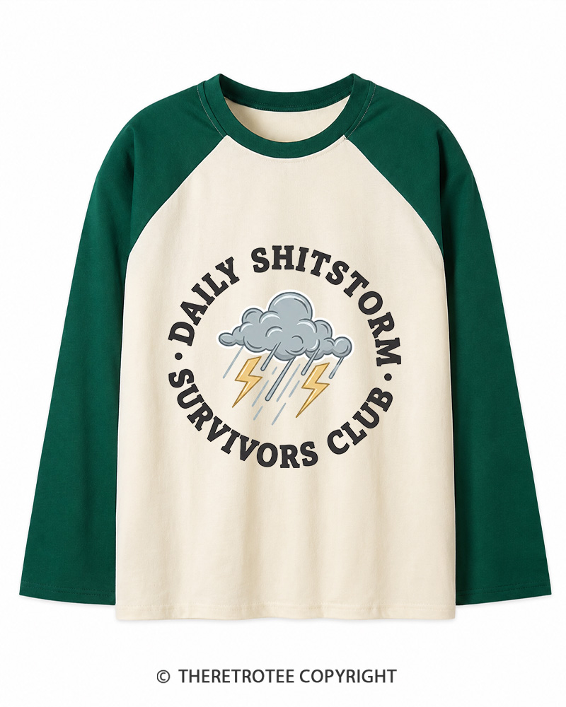 TheRetroTee Daily Shitstorm Survivors Club 1990s Long Sleeve Raglan T-Shirt