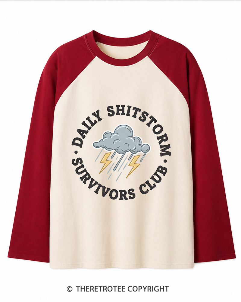 TheRetroTee Daily Shitstorm Survivors Club 1990s Long Sleeve Raglan T-Shirt