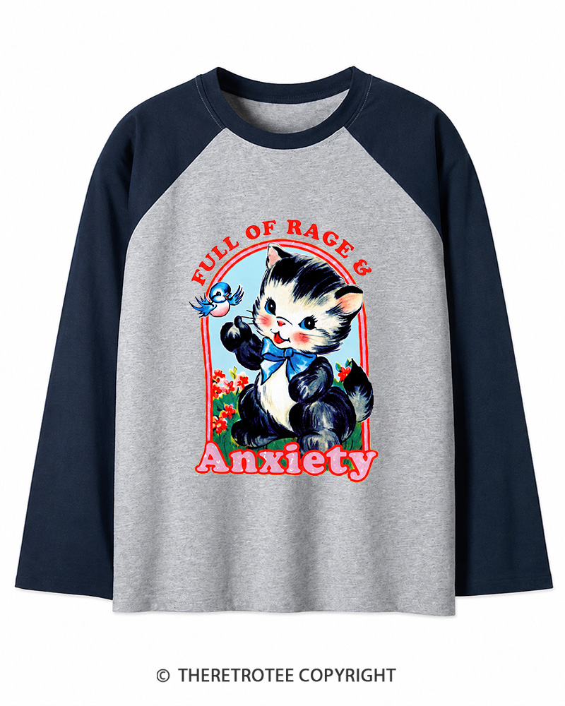 TheRetroTee Rage & Anxiety Humor 1970s Long Sleeve Raglan T-Shirt