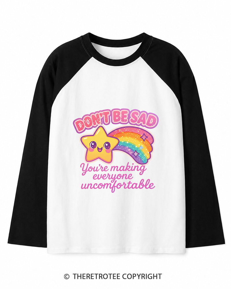 TheRetroTee Sarcastic Rainbow Star 1970s Long Sleeve Raglan T-Shirt