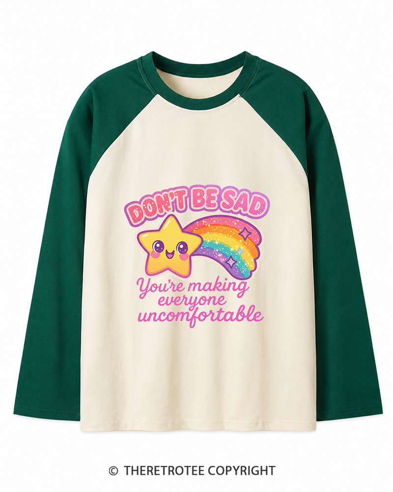 TheRetroTee Sarcastic Rainbow Star 1970s Long Sleeve Raglan T-Shirt