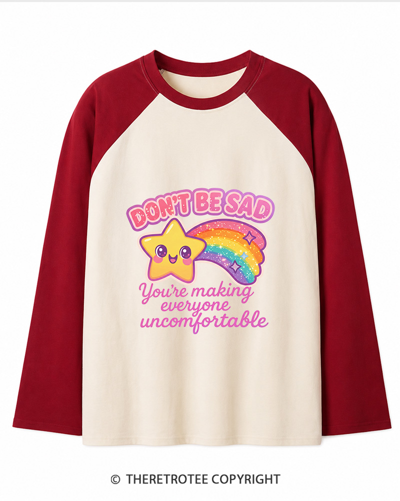 TheRetroTee Sarcastic Rainbow Star 1970s Long Sleeve Raglan T-Shirt