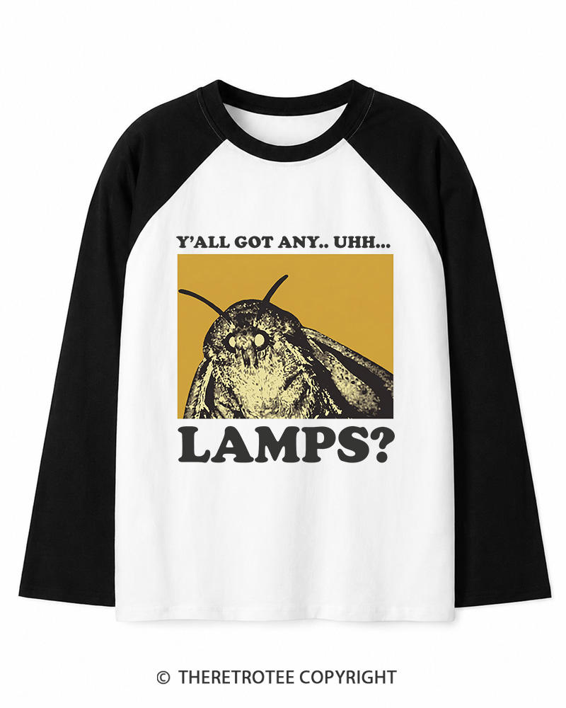 TheRetroTee Y'all Got Any Uhh... Lamps 1980s Long Sleeve Raglan T-Shirt