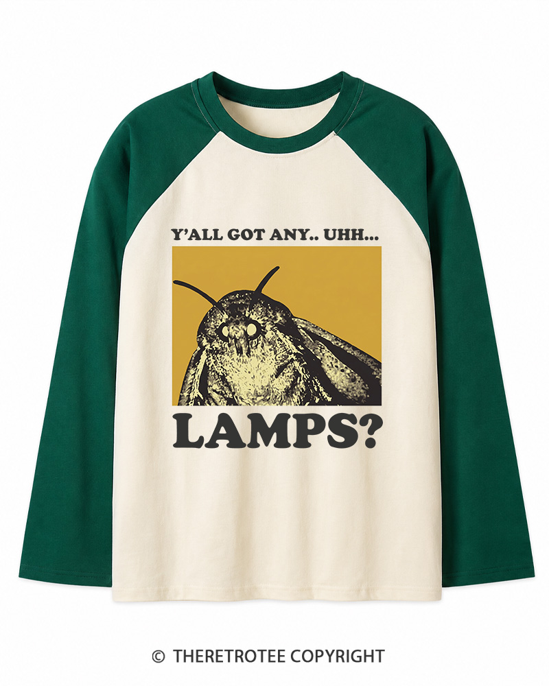 TheRetroTee Y'all Got Any Uhh... Lamps 1980s Long Sleeve Raglan T-Shirt