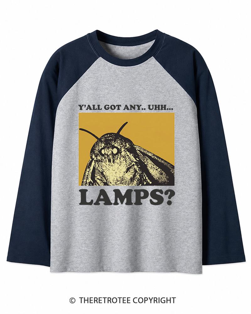 TheRetroTee Y'all Got Any Uhh... Lamps 1980s Long Sleeve Raglan T-Shirt