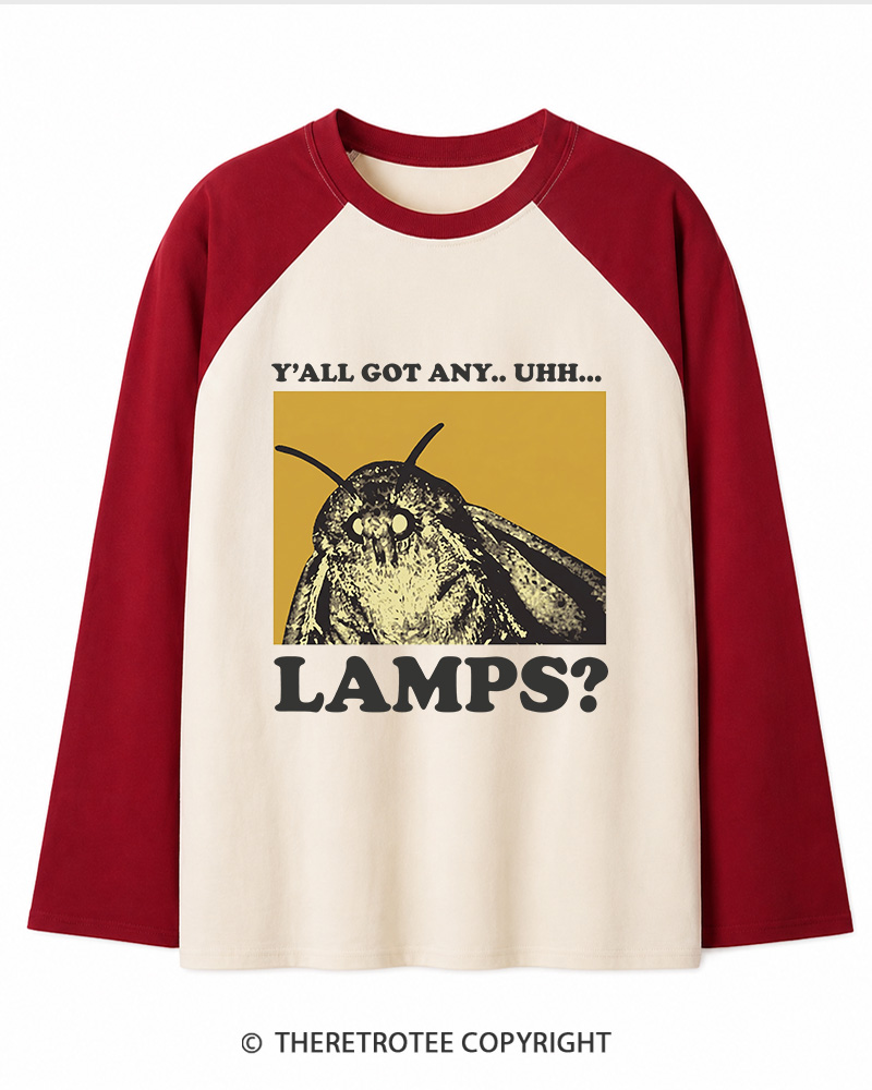 TheRetroTee Y'all Got Any Uhh... Lamps 1980s Long Sleeve Raglan T-Shirt