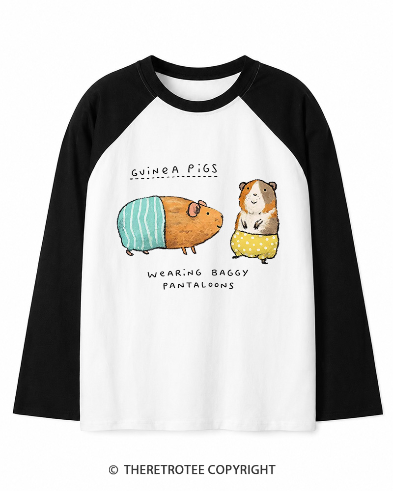 TheRetroTee Vintage Cute Guinea Pig Whimsical Long Sleeve Raglan T-Shirt