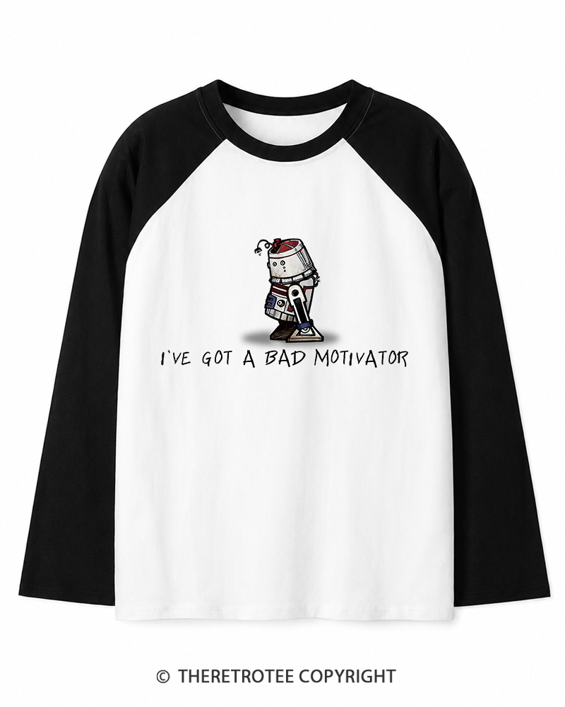 TheRetroTee I've Got a Bad Motivator 1970s Long Sleeve Raglan T-Shirt