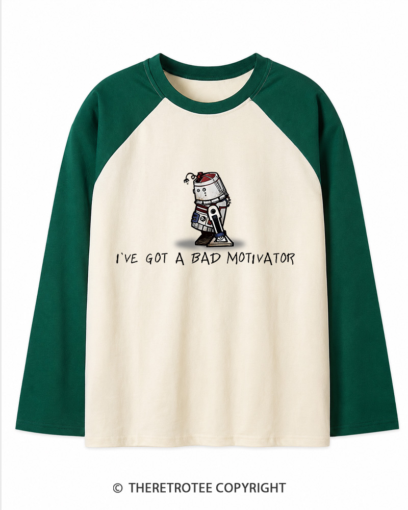 TheRetroTee I've Got a Bad Motivator 1970s Long Sleeve Raglan T-Shirt