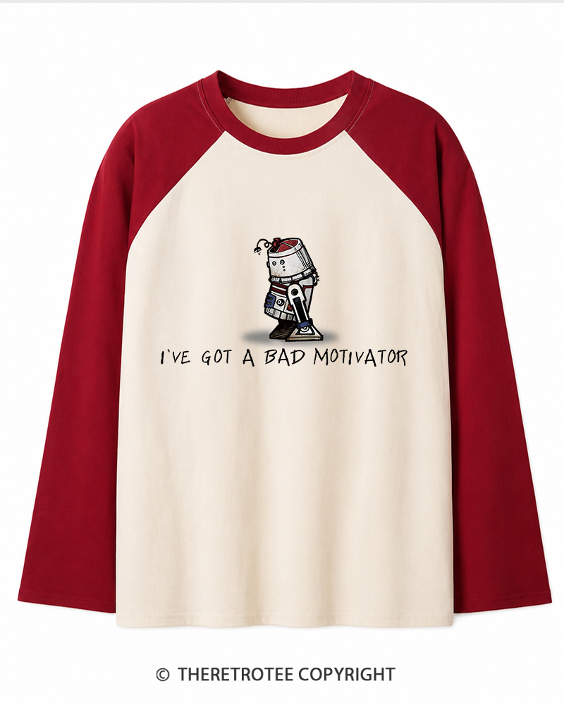 TheRetroTee I've Got a Bad Motivator 1970s Long Sleeve Raglan T-Shirt