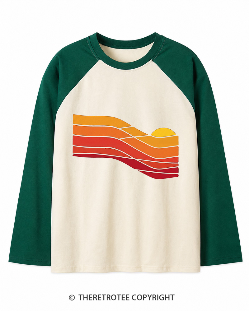 TheRetroTee Sunset Retro 1980s Long Sleeve Raglan T-Shirt