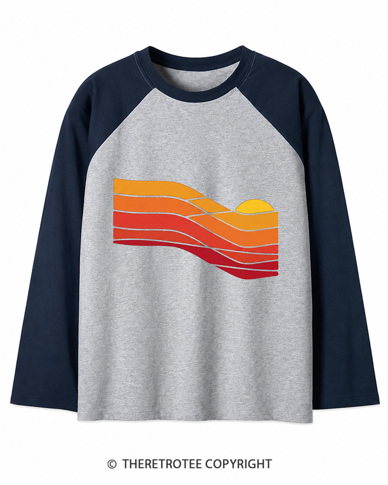 TheRetroTee Sunset Retro 1980s Long Sleeve Raglan T-Shirt