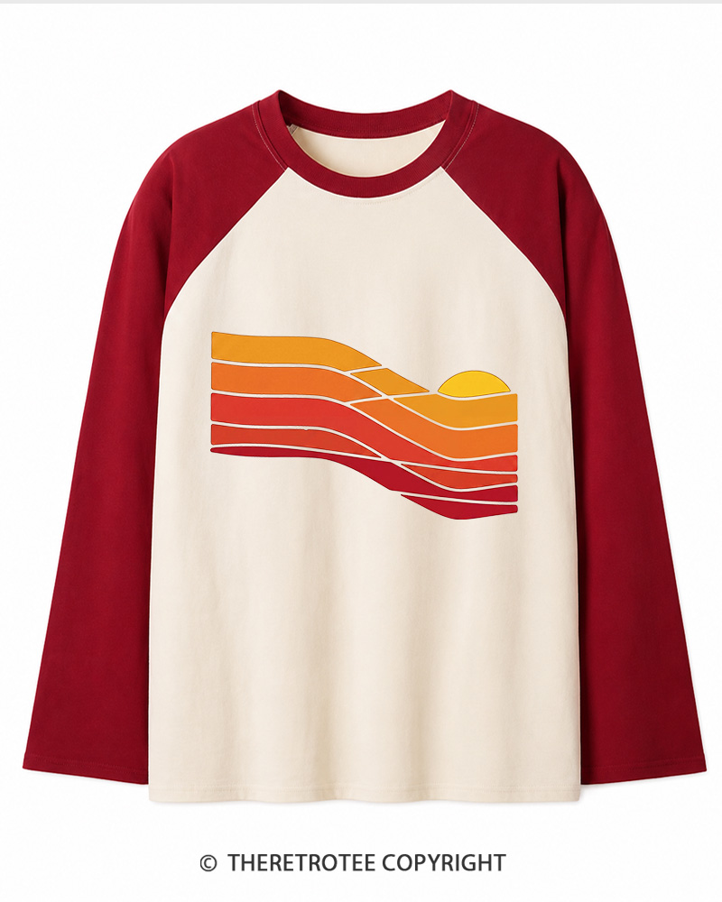 TheRetroTee Sunset Retro 1980s Long Sleeve Raglan T-Shirt