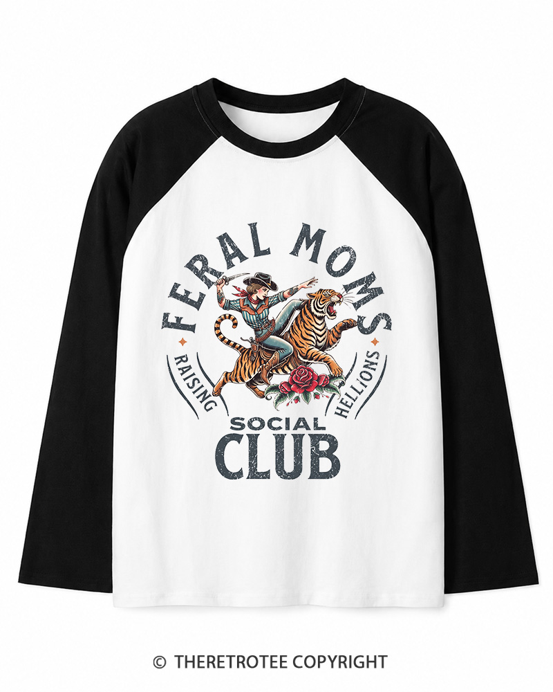 TheRetroTee Feral Moms Social Club 1950s Long Sleeve Raglan T-Shirt