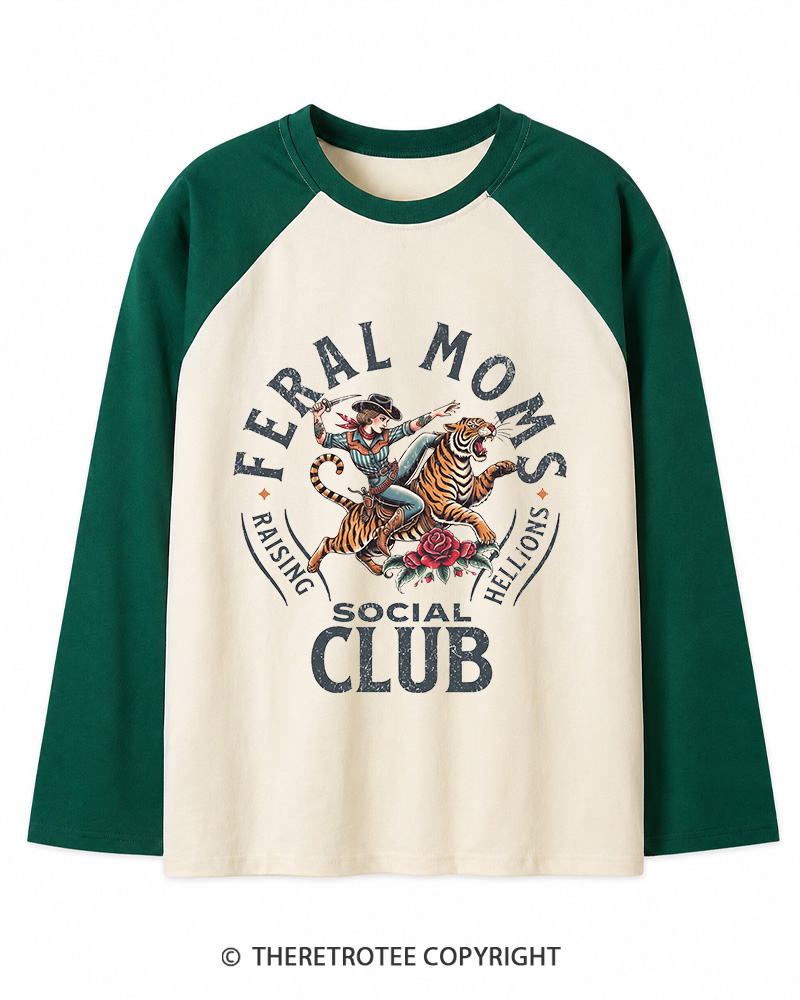 TheRetroTee Feral Moms Social Club 1950s Long Sleeve Raglan T-Shirt