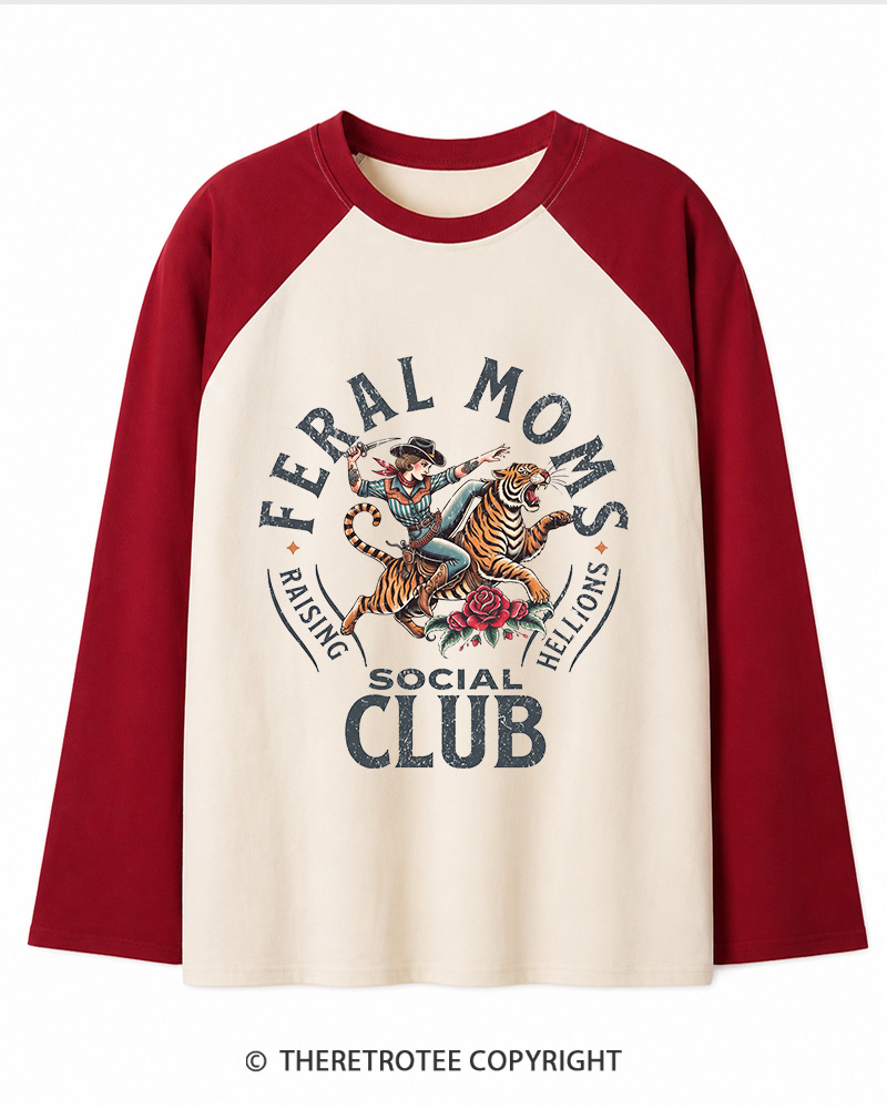 TheRetroTee Feral Moms Social Club 1950s Long Sleeve Raglan T-Shirt