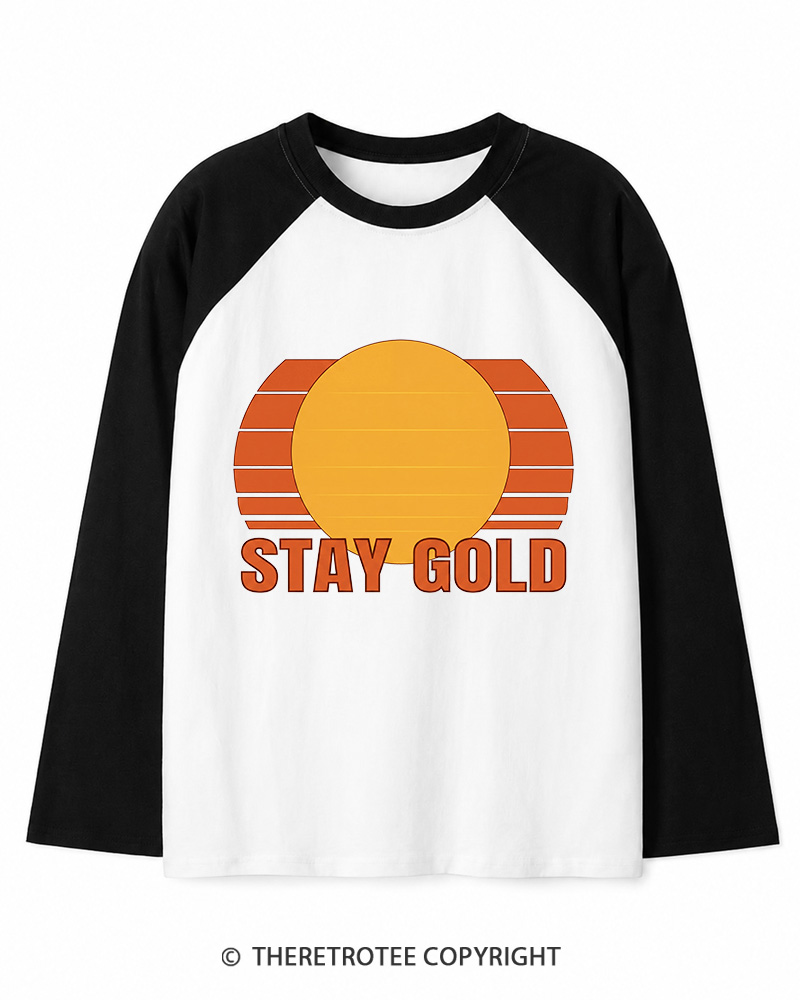 TheRetroTee Stay Gold 1980s Long Sleeve Raglan T-Shirt