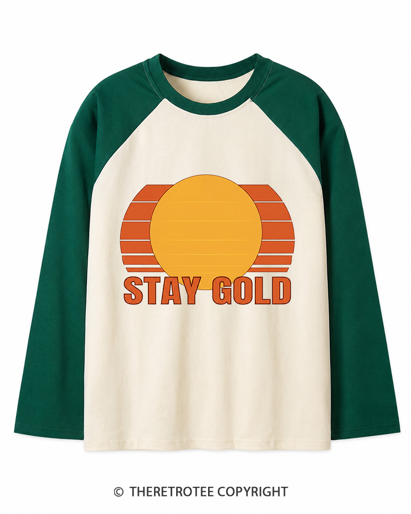 TheRetroTee Stay Gold 1980s Long Sleeve Raglan T-Shirt