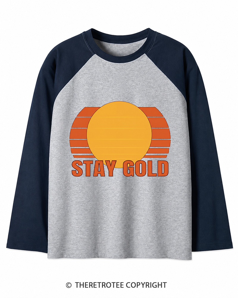 TheRetroTee Stay Gold 1980s Long Sleeve Raglan T-Shirt