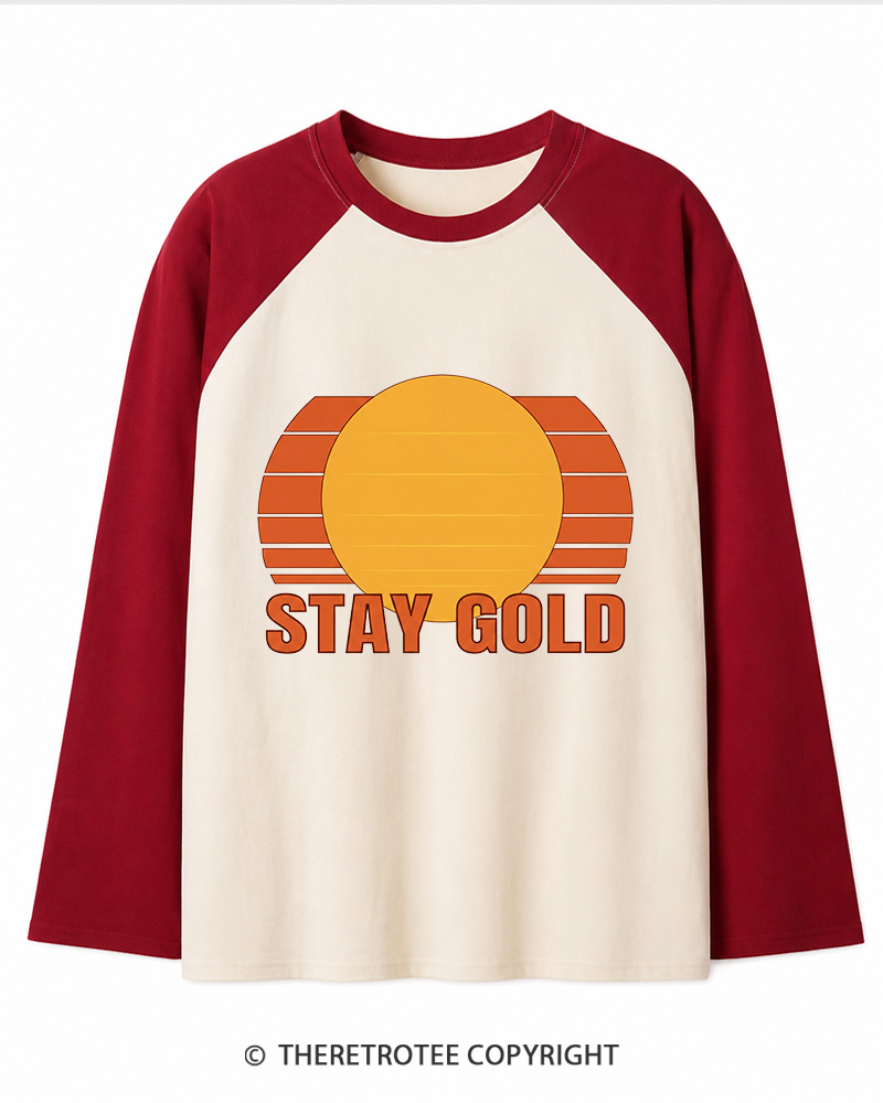 TheRetroTee Stay Gold 1980s Long Sleeve Raglan T-Shirt