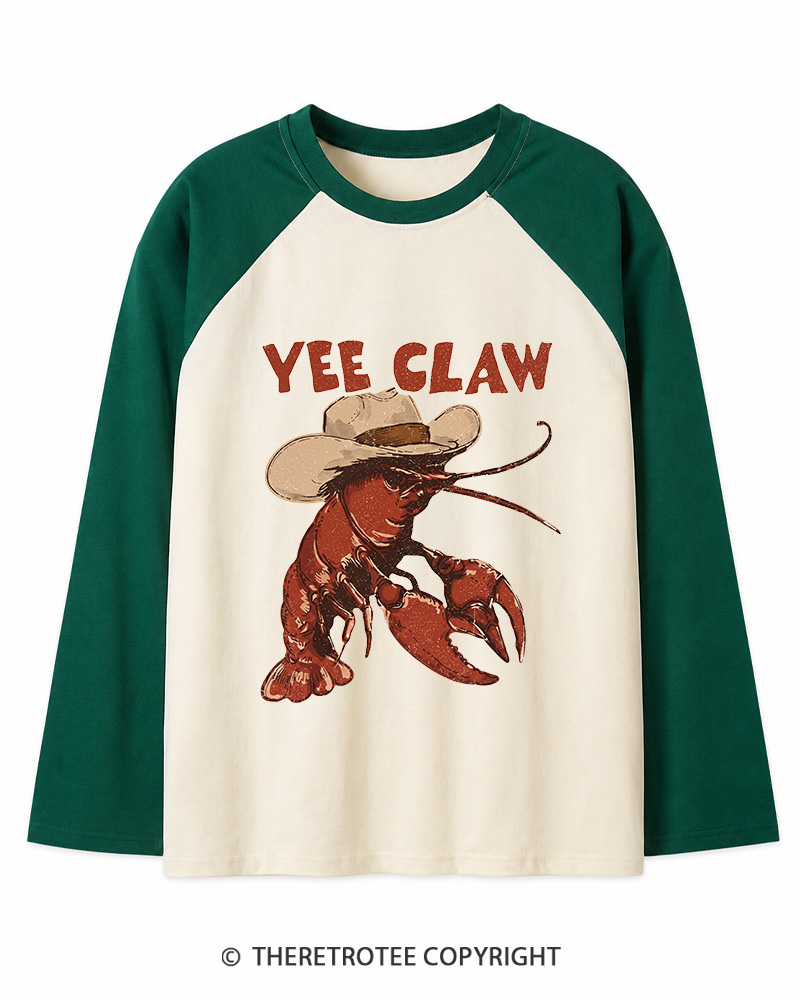 TheRetroTee Trendy Yee Claw 1980s Long Sleeve Raglan T-Shirt