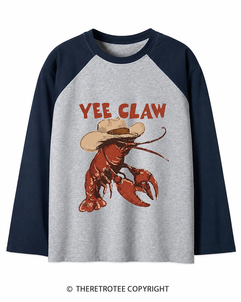 TheRetroTee Trendy Yee Claw 1980s Long Sleeve Raglan T-Shirt