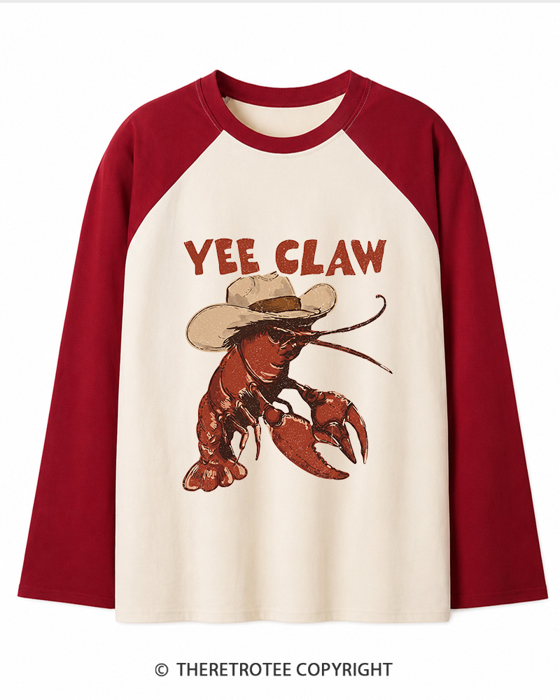 TheRetroTee Trendy Yee Claw 1980s Long Sleeve Raglan T-Shirt