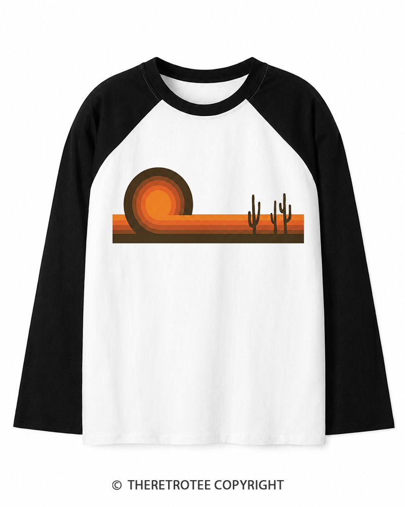 TheRetroTee Desert Horizons 1970s Long Sleeve Raglan T-Shirt